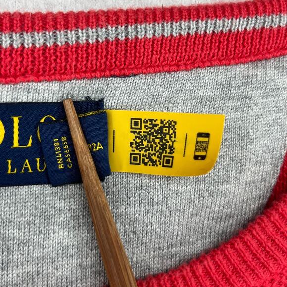 POLO RALPH LAUREN Sweater Mens S Mesh Knit Cotton Crewneck Pullover Jumper Red - Picture 12 of 16